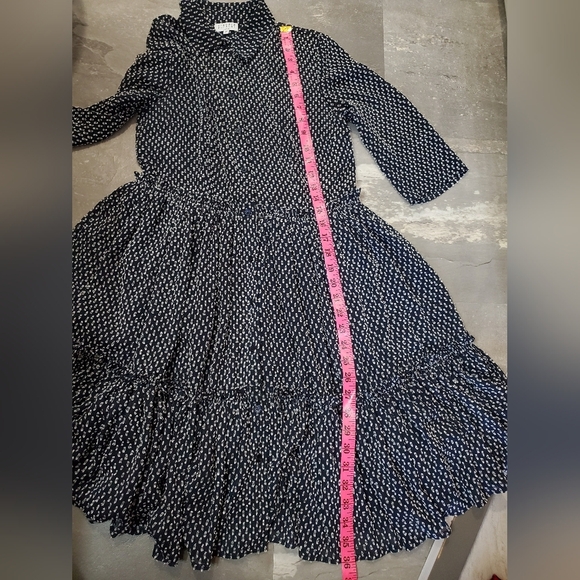 Claudie Pierlot Paris "Ruffled Shirt Dress". Textured. Navy Blue & White. 4 US. - Picture 6 of 15